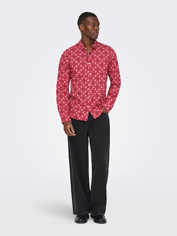 Only & Sons Regular fit Button Up Shirt 'ONSELF XMAS' in Red