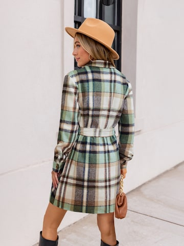 Cupshe - Vestidos camiseiros 'Plaid Collared Long Sleeve' em verde