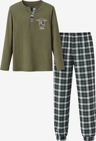 LOREZA Schlafanzug 'Jungen Pyjama Elijah' in Grün: Vorderseite