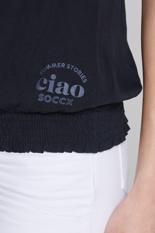 Soccx Ärmellose Bluse mit Rücken-Artwork in Blau