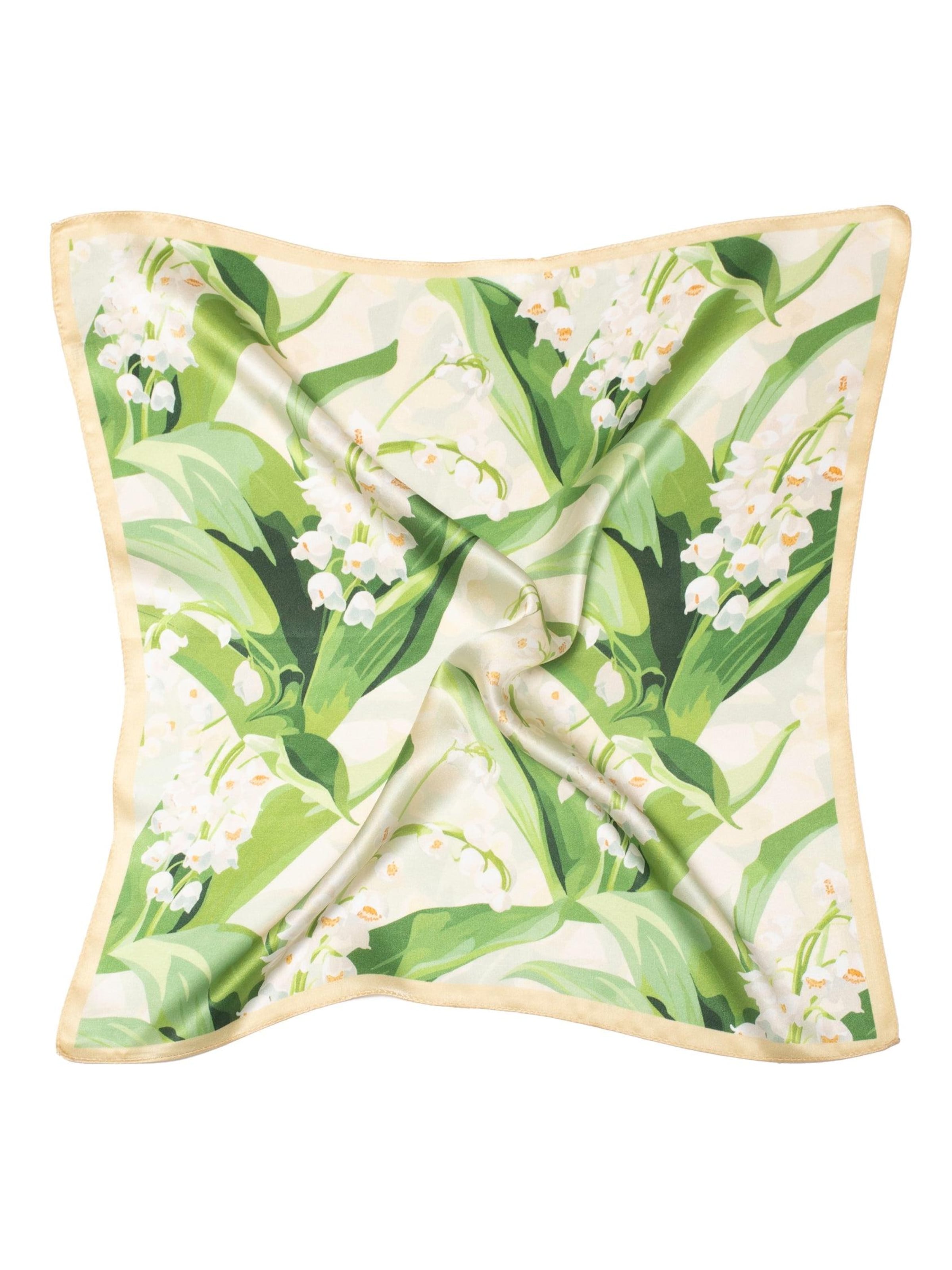 MayTree Scarf 'Seidentuch Maiglöckchen  grün weiß' in Green: front