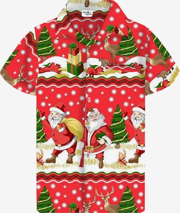 Camicia 'Christmas Border Print' di King Kameha in rosso: frontale