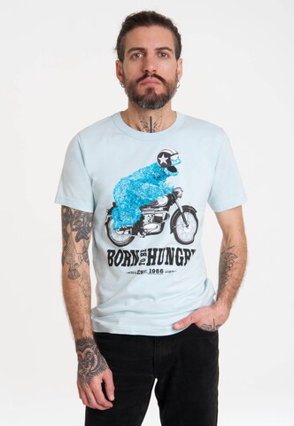 LOGOSHIRT Shirt 'Sesamstrasse - Krümelmonster Motorrad' in Blue: front