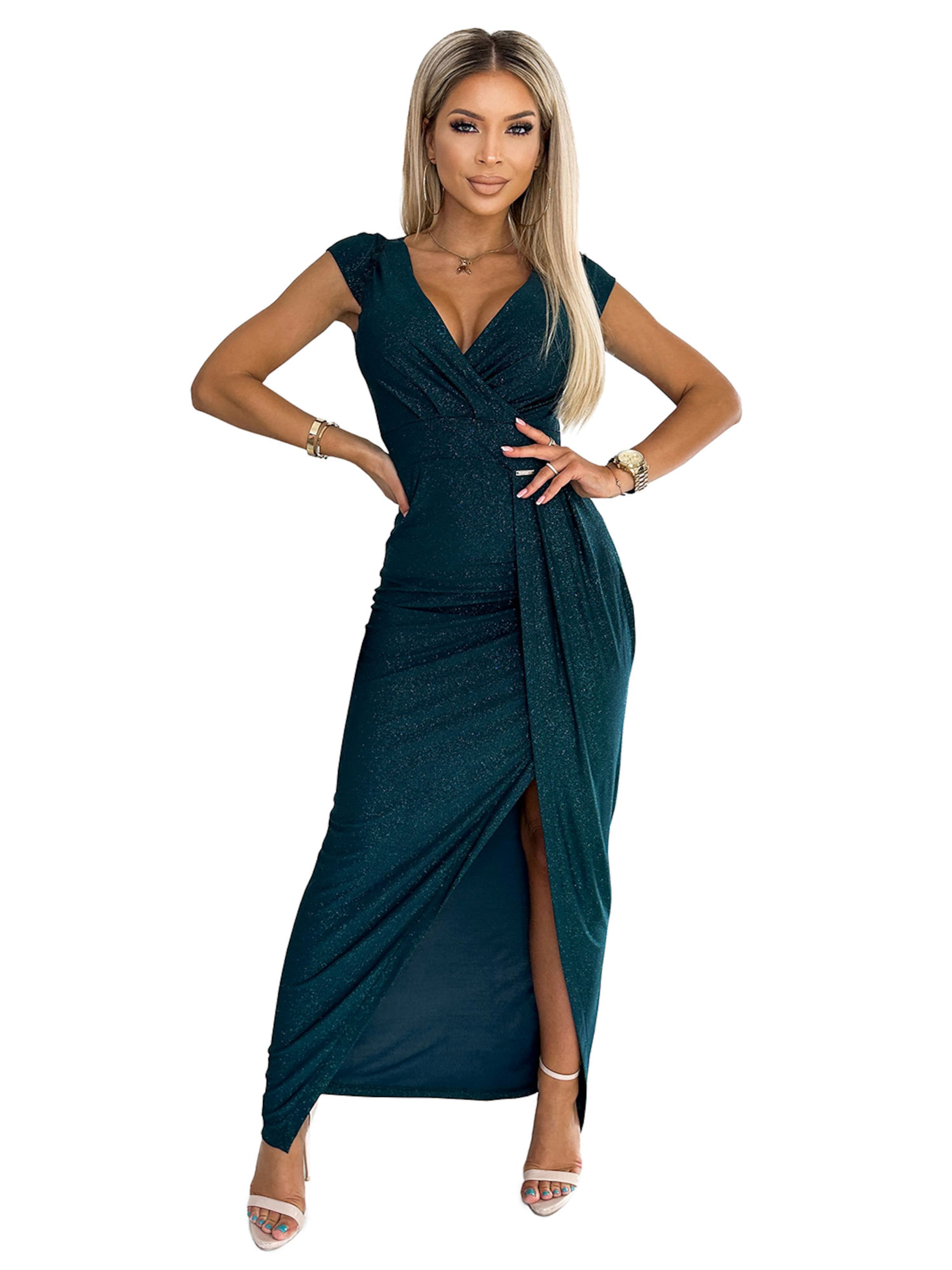 Numoco Abendkleid 'Maxikleid Mila mit Glitzer'‌‌ in Grün: Vorderseite