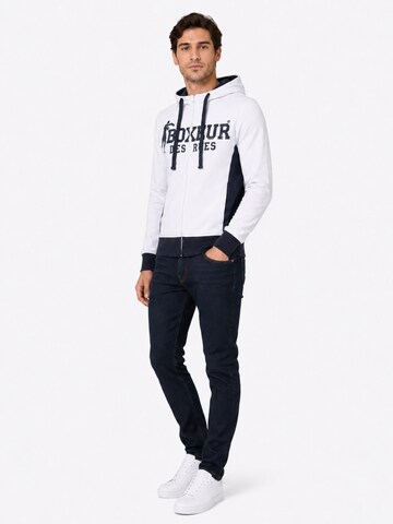 Boxeur des Rues Sweatshirt 'Herren Hoodie Fitted Boxeur des Rues mit Reißverschluss und Kapuze, Weiß mit Marineblau, Baumwolle' in White