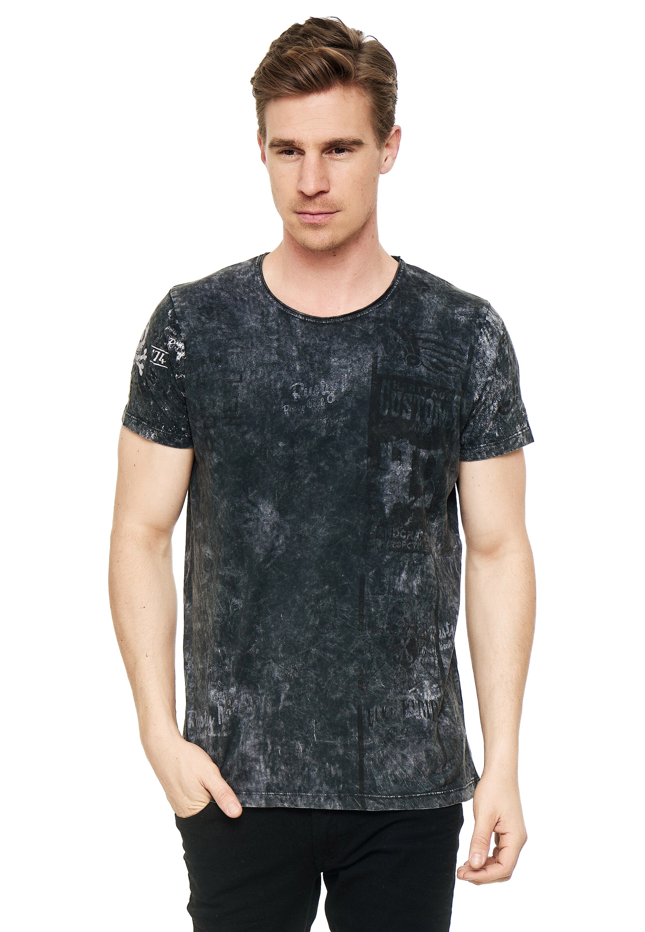Rusty Neal T-Shirt mit modernem Front & Back Print in Grau: Vorderseite