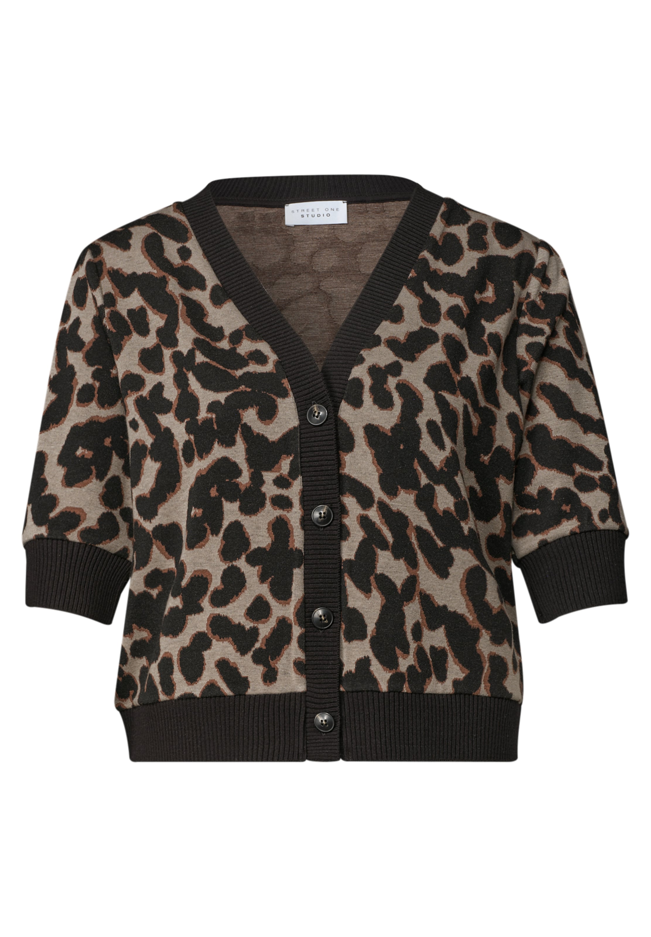 Street One Studio Kurzarm Jacke im Strick-Look mit Print in Schwarz: Vorderseite