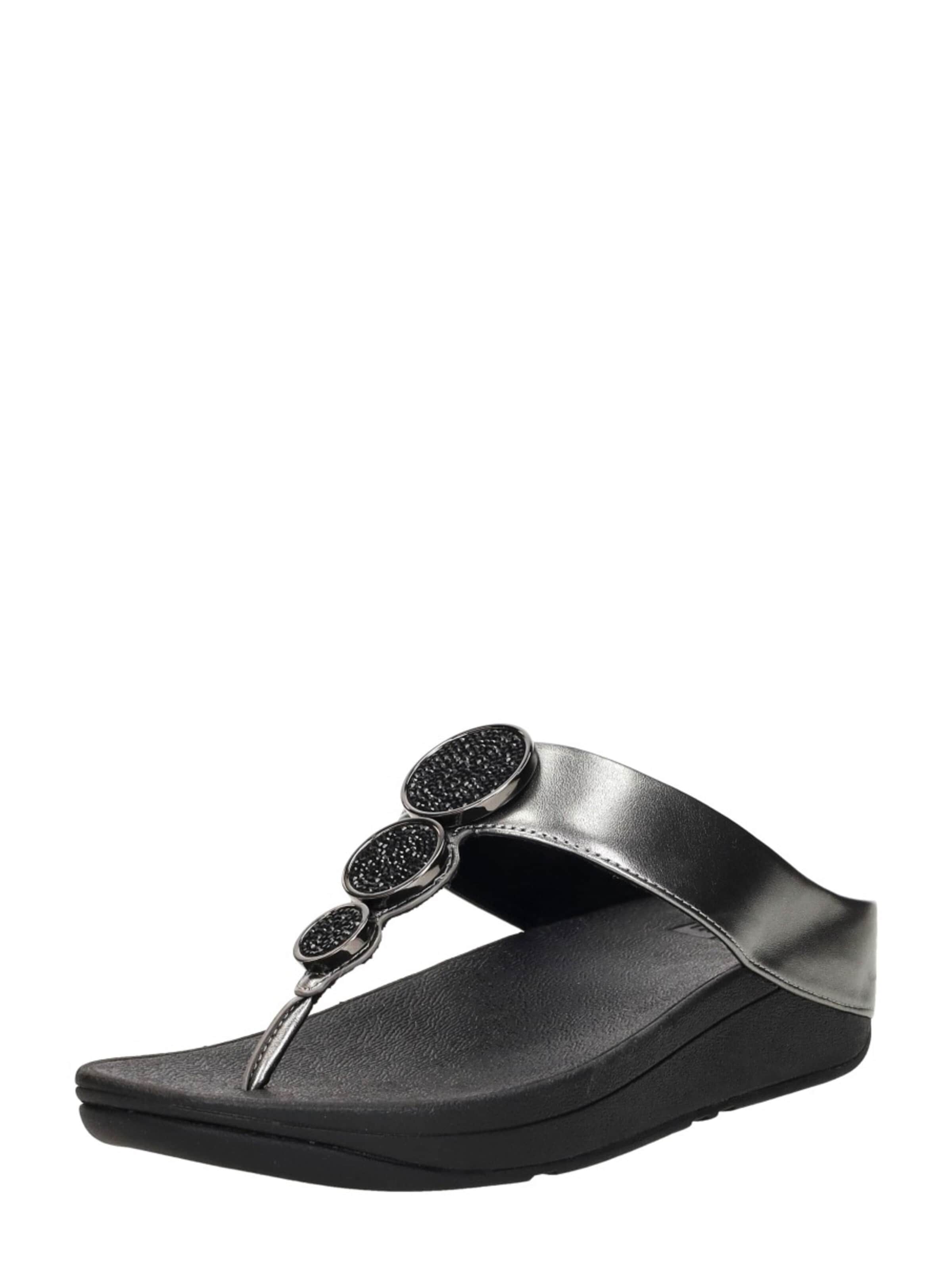 FitFlop T-Bar Sandals 'Halo Bead Circle Metallic Toe-Post' in Silver: front