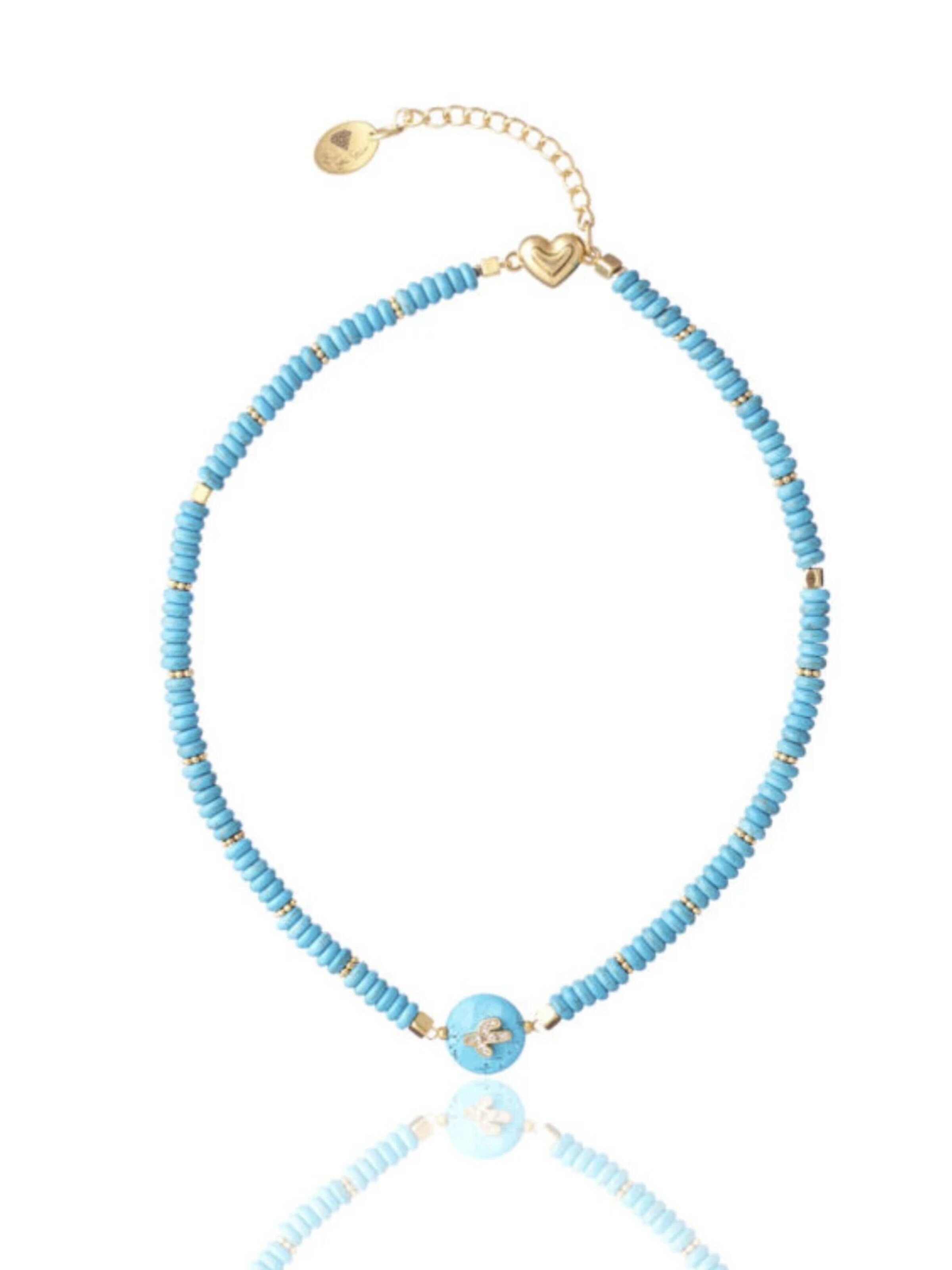 THE GEM STORIES JEWELRY Αλυσίδα 'Turquoise Rondelle Necklace with Cactus Element' σε μπλε: μπροστά
