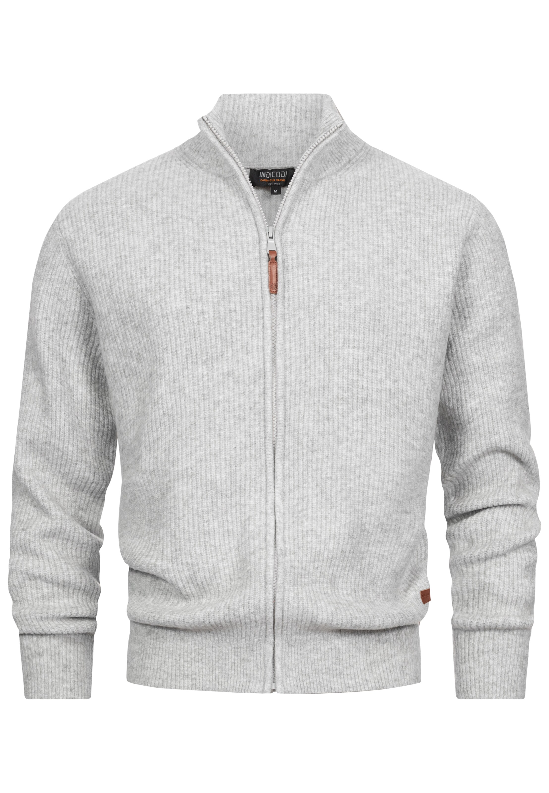 INDICODE JEANS Knit Cardigan 'Peace' in Grey: front