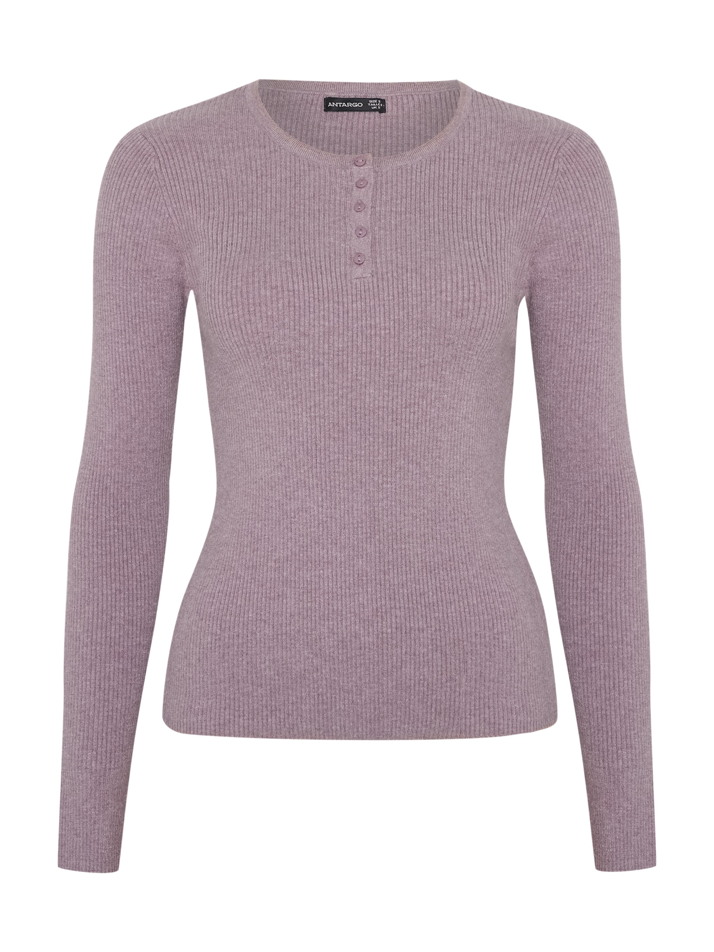 Antargo Pullover 'Basic Longsleeve with Buttons'‌‌‌‌ in Pink: Vorderseite