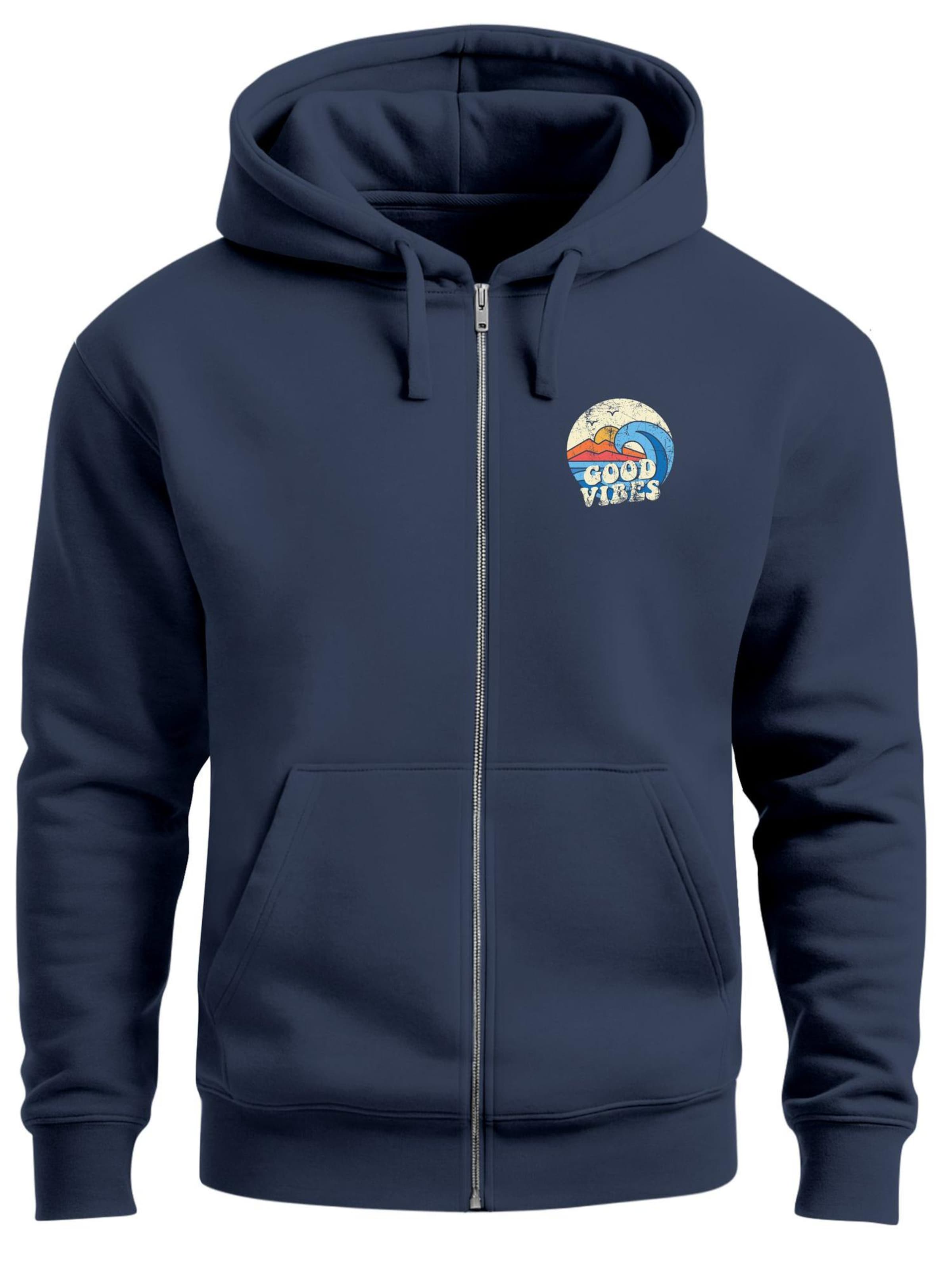 Neverless Zip-Up Hoodie 'Good Vibes' in Blue: front