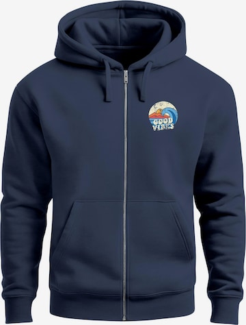 Neverless Zip-Up Hoodie 'Good Vibes' in Blue: front