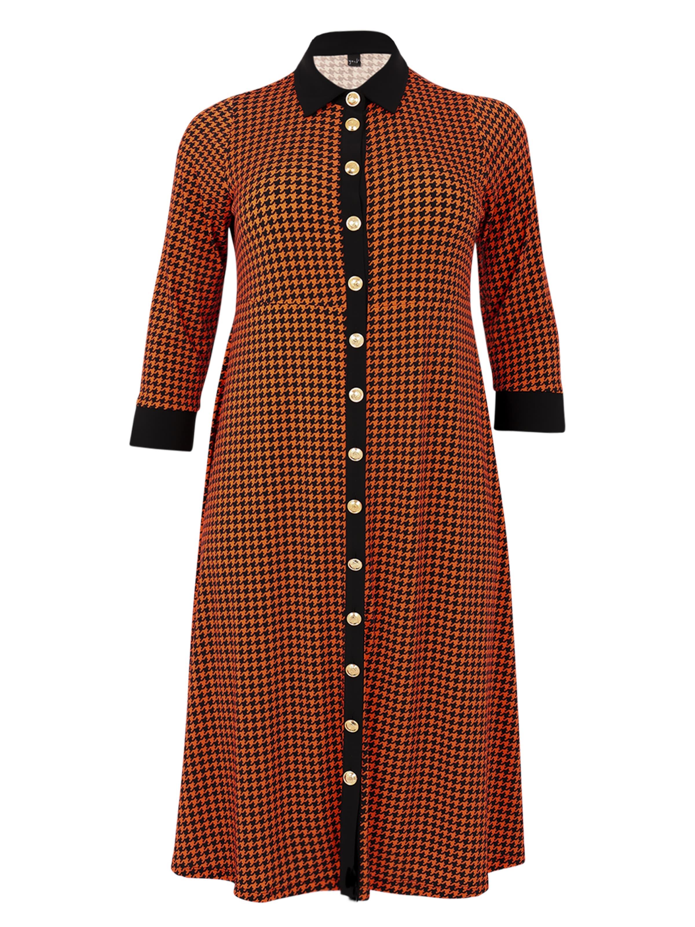 YOEK Jurk ' Pied-de-poule Druck ' in Oranje: voorkant