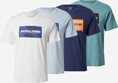 Marškinėliai 'JJCOLE' iš JACK & JONES, spalva – tamsiai mėlyna / pastelinė mėlyna / nefrito spalva / balta, Prekių apžvalga