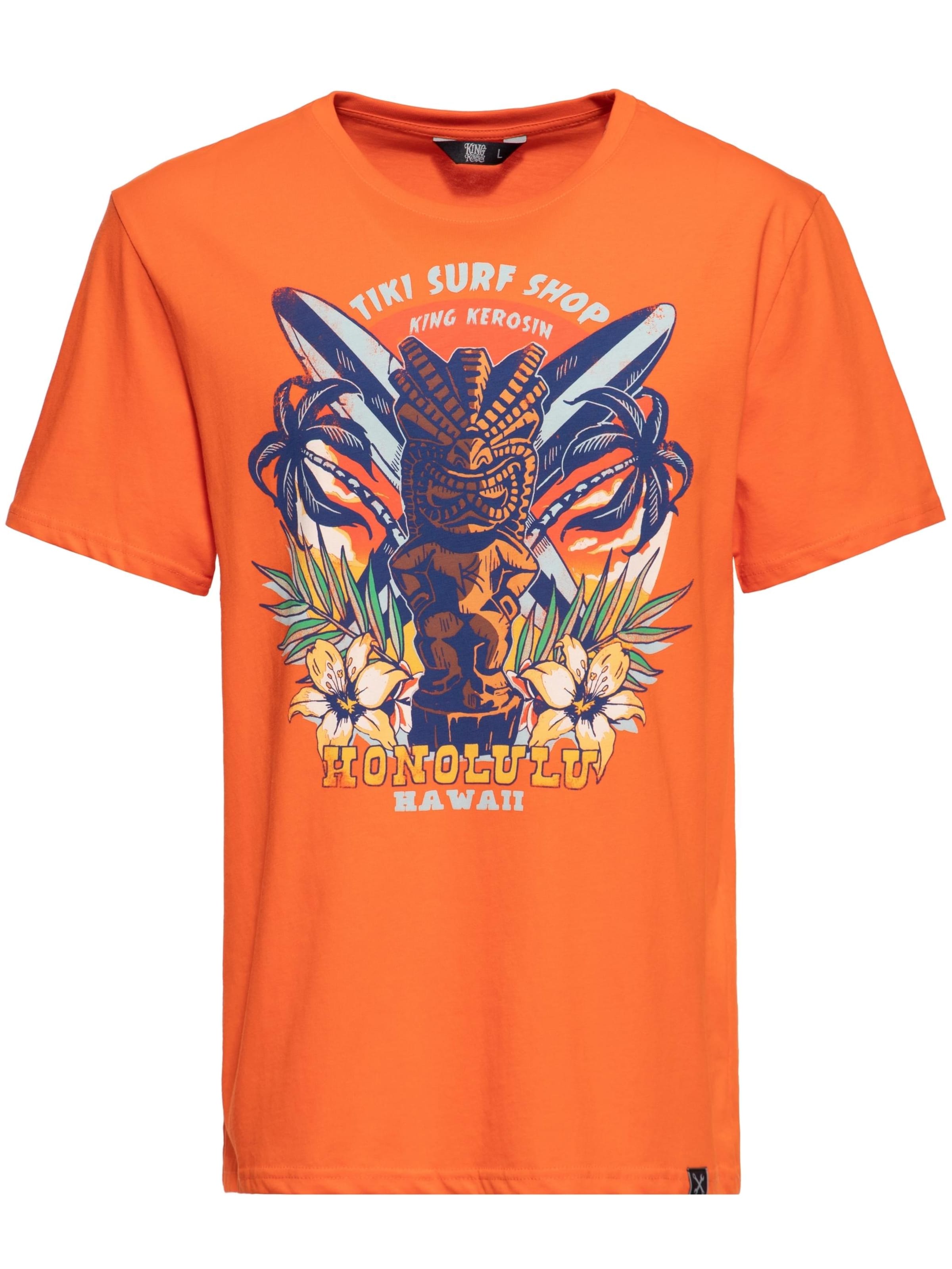 King Kerosin Shirt 'Tiki Surf Shop' in Orange: front