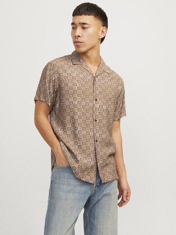 JACK & JONES Regular fit Button Up Shirt 'Lincoln' in Brown: front