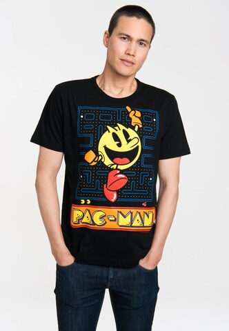 LOGOSHIRT Shirt 'Pac-Man' in Black: front