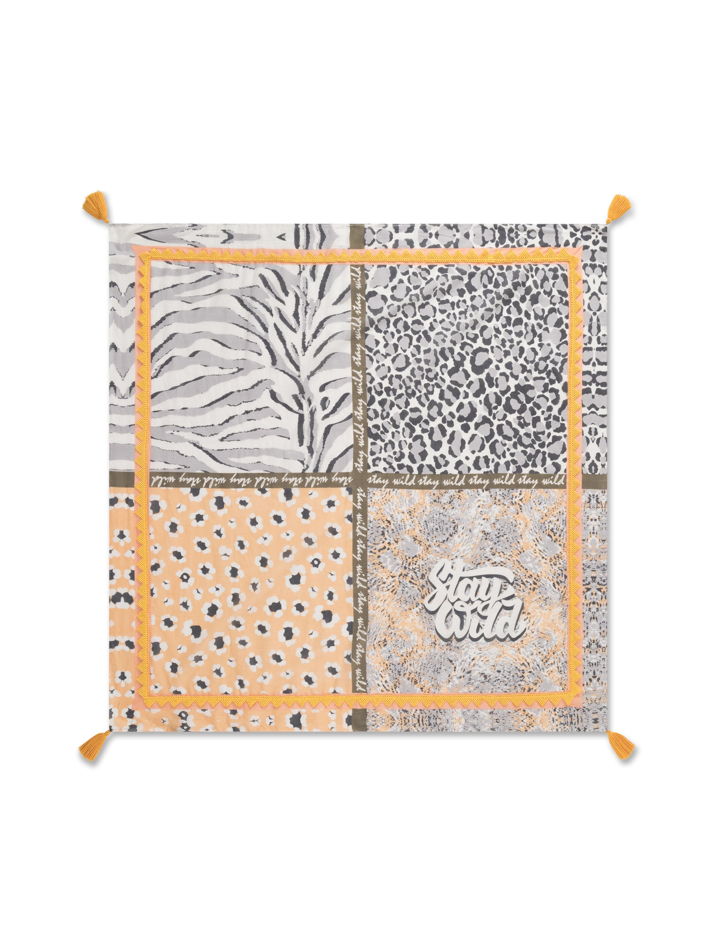 CODELLO Tuch Animal-Print und STAY WILD-Schriftzug in Grau