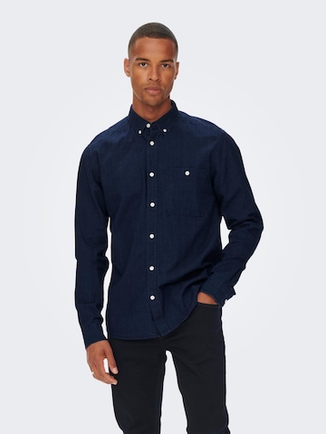 Only & Sons Regular fit Button Up Shirt 'Tobin' in Blue