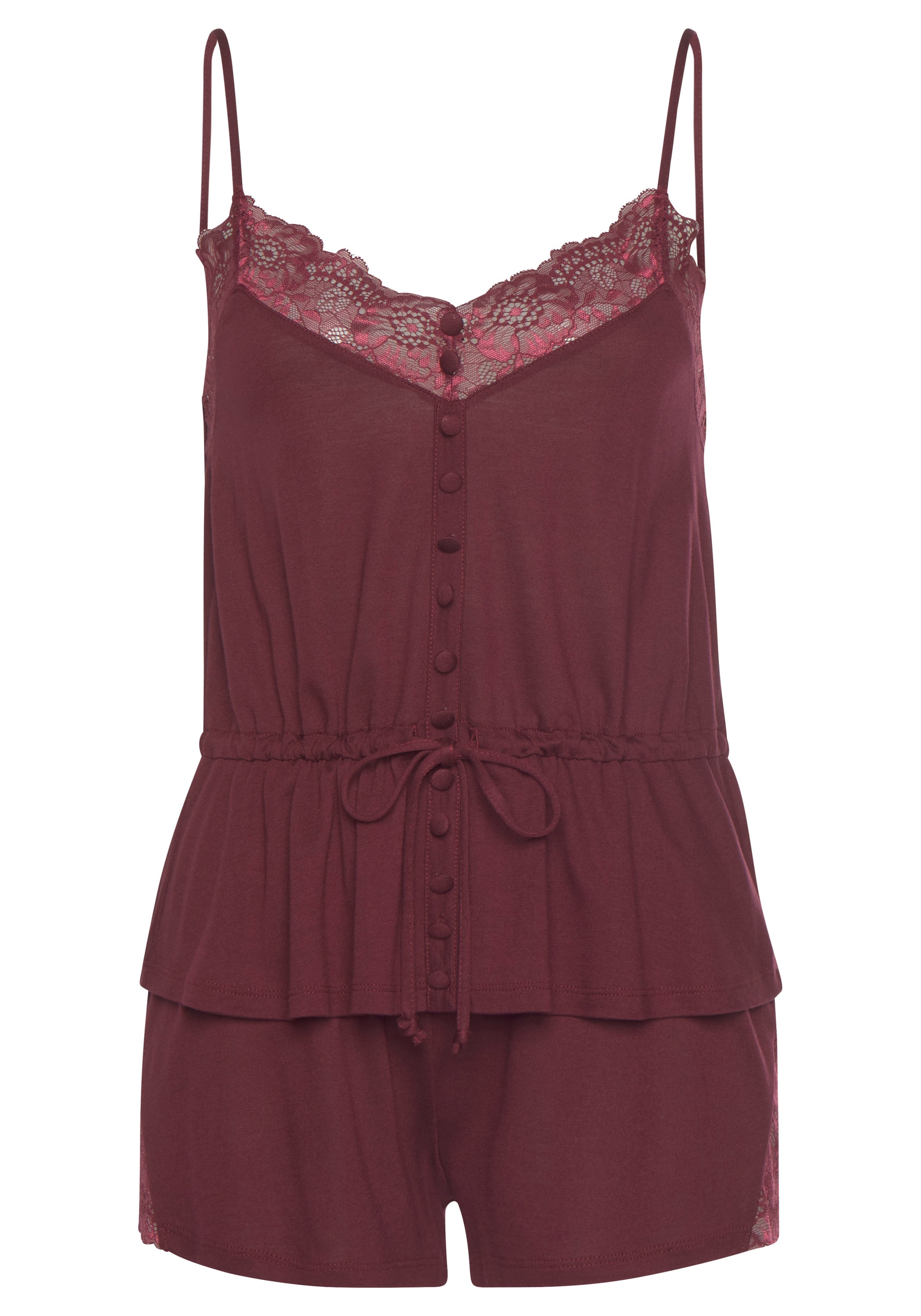 LASCANA - Pijama de pantalón corto en rojo: frente