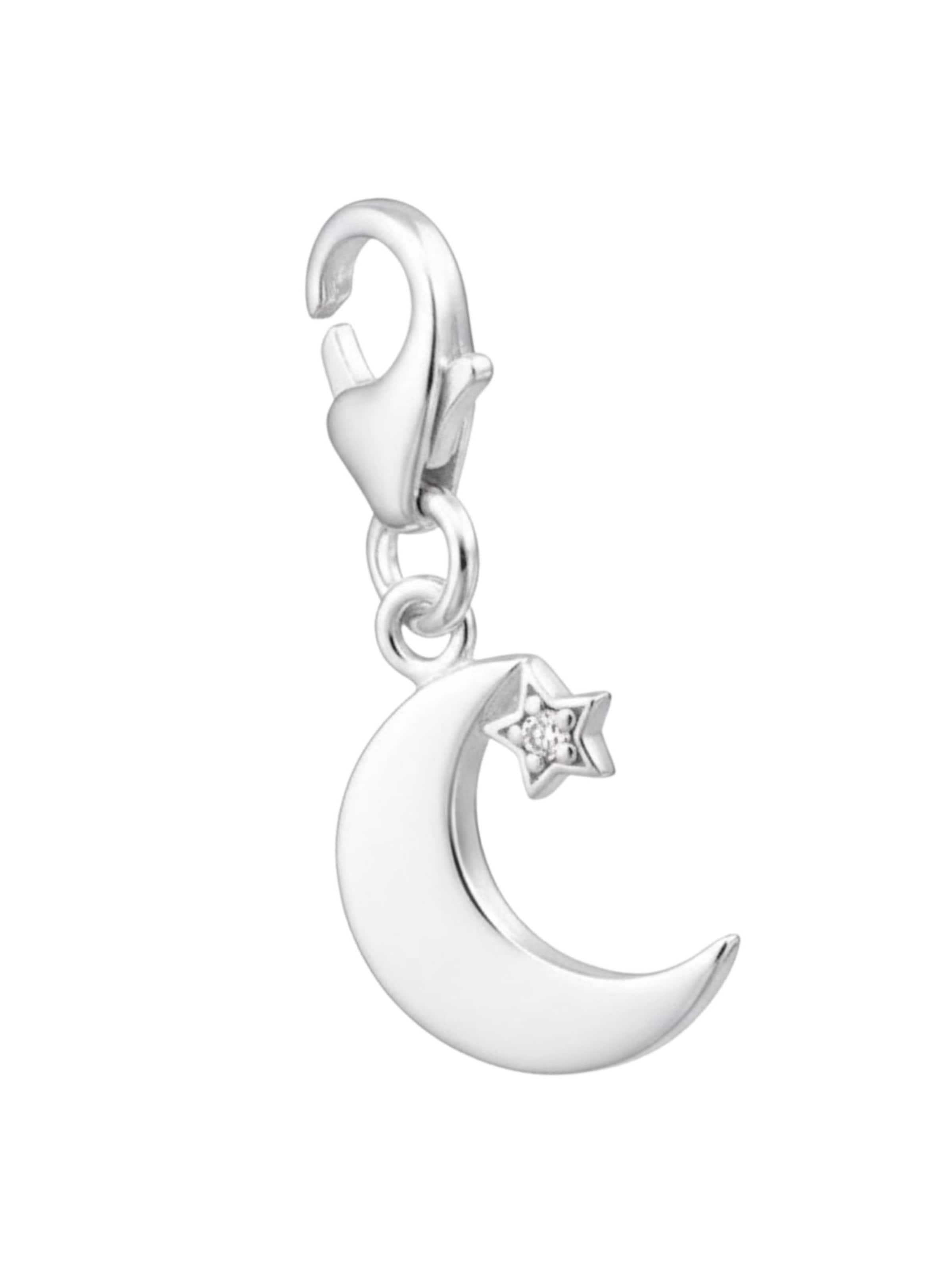 Maxte Pendant 'Silberner Halbmond Clip-Anhänger mit Zirkonia' in Silver: front