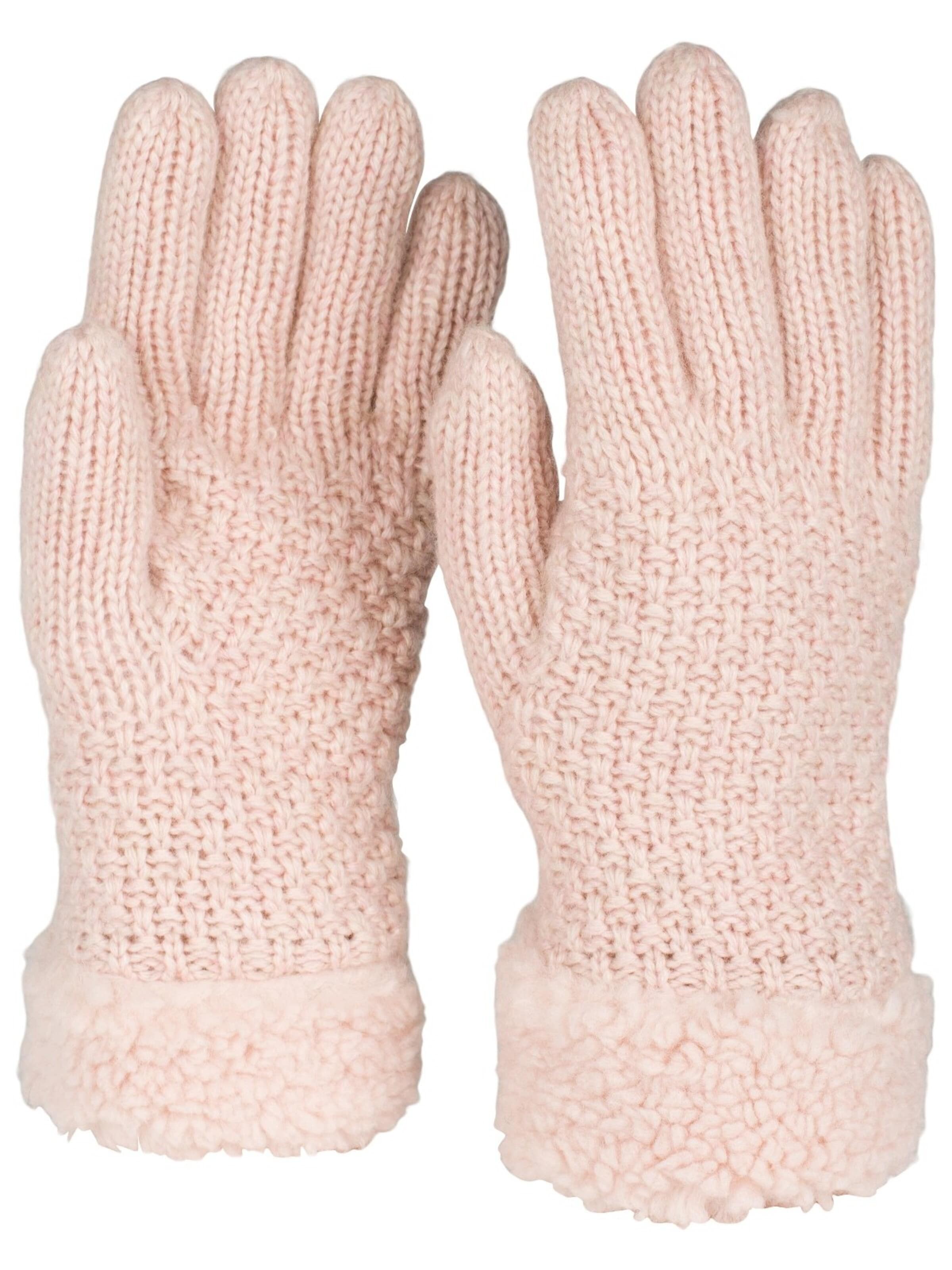 styleBREAKER Fingerhandschuhe 'Strickhandschuhe mit Perlmuster und Fleece'‌‌‌‌‌ in Pink: Vorderseite