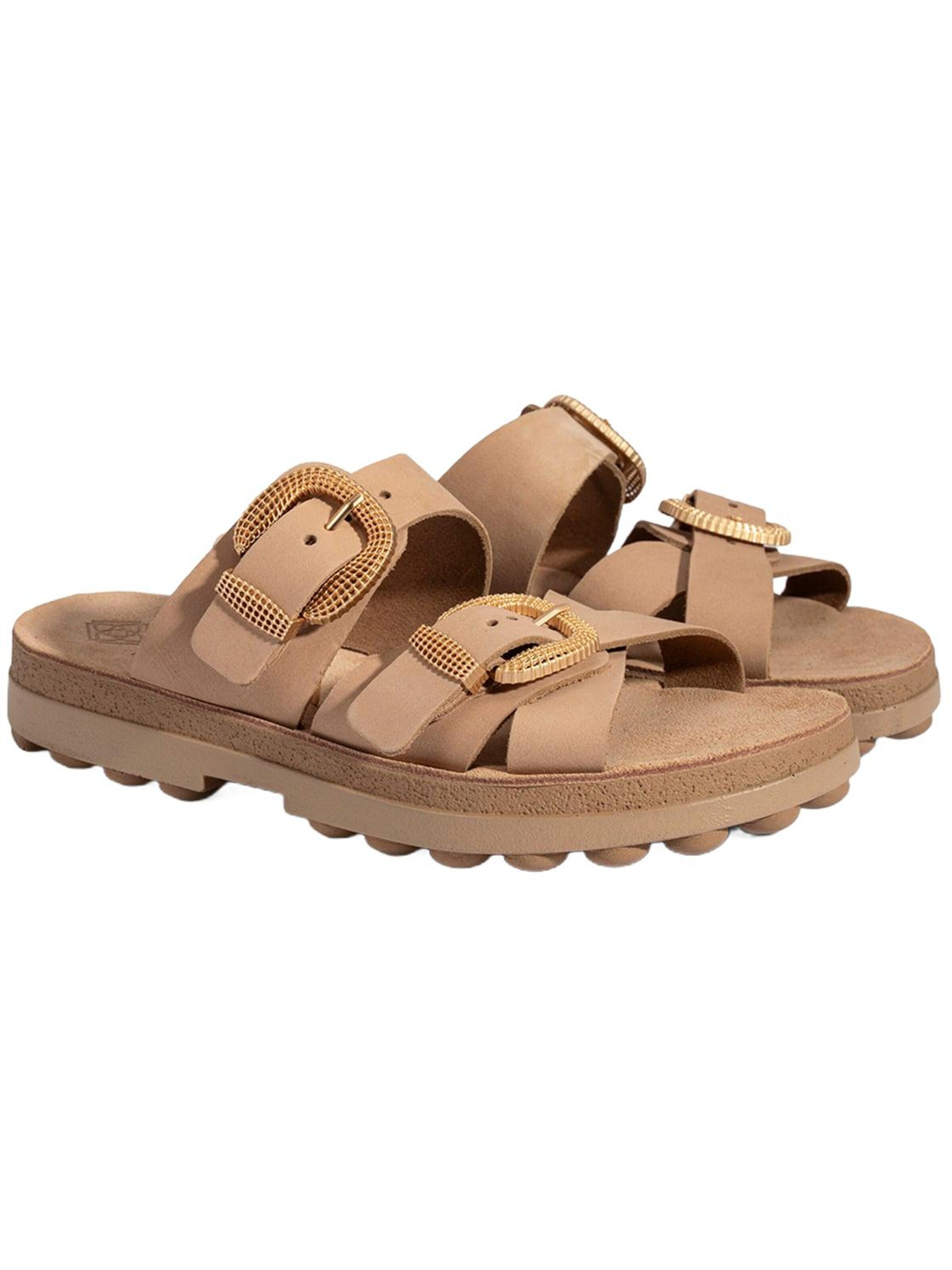 Desa Slipper 'DESA Damen-Keilsandalen aus Nubukleder mit Schnallendetail' in Beige