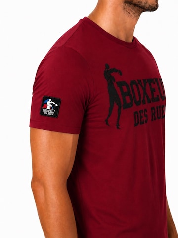 Boxeur des Rues - Camiseta tradicional 'Herren T-Shirt Slim Fit Boxeur des Rues, Bordeaux, Schwarzes Logo, Premium-Baumwolle' en rojo