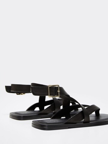 MANGO T-Bar Sandals 'Empty' in Black