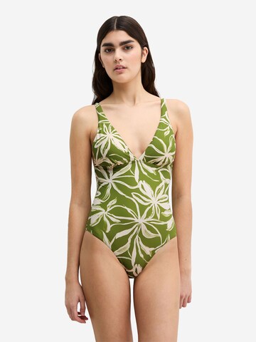 Marc O'Polo Bralette Swimsuit ' Abstract Flower ' in Beige: front