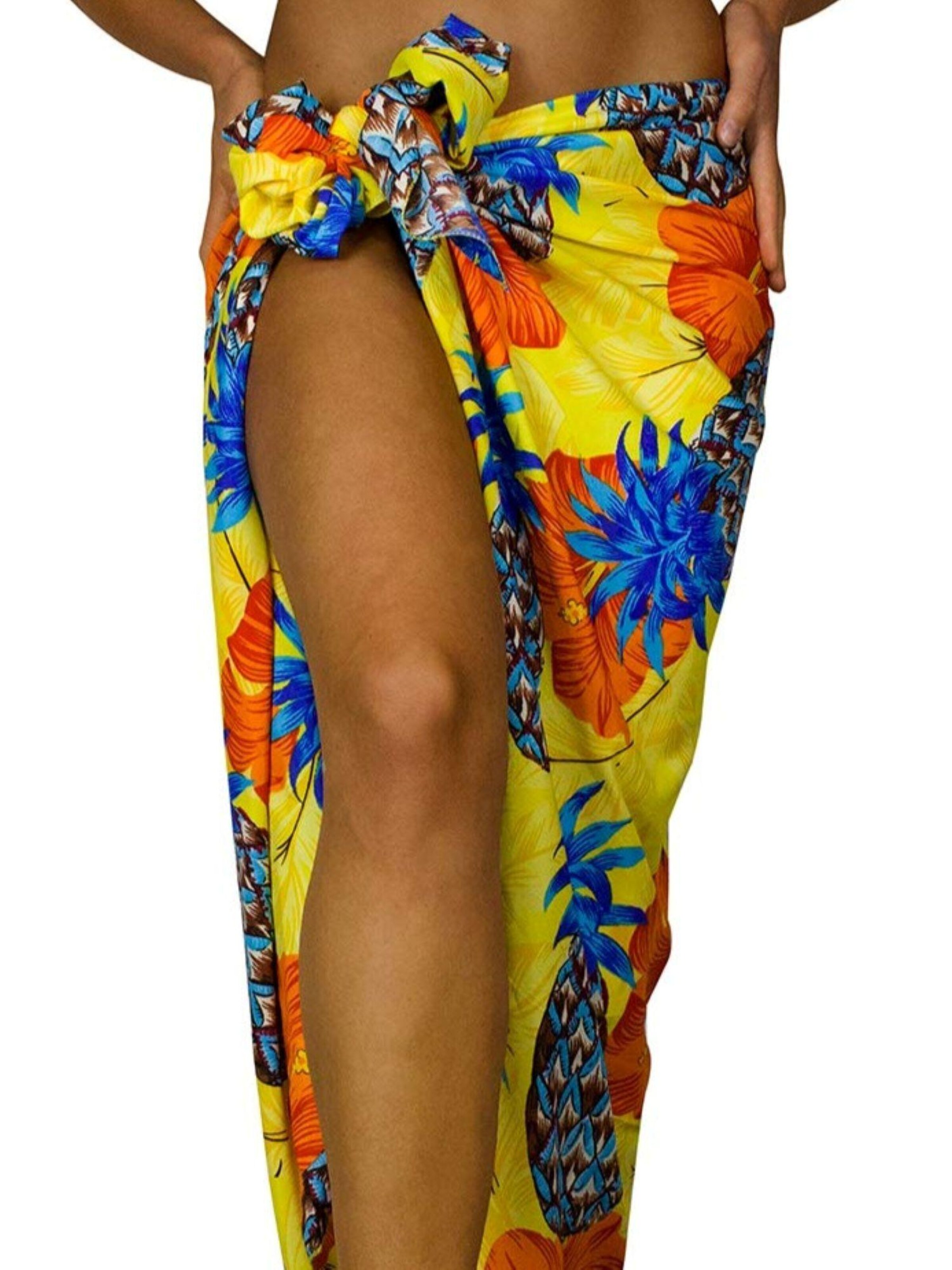 King Kameha Scarf 'Pineapple Hibiscus Shadow Line' in Yellow