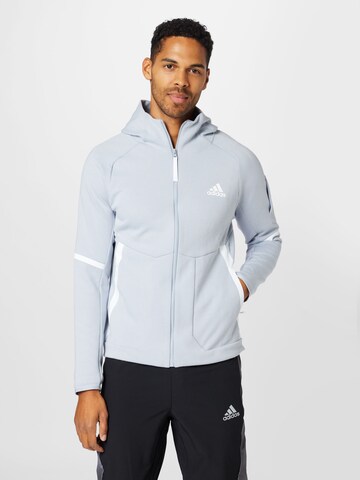 ADIDAS SPORTSWEAR Athletic Zip-Up Hoodie 'Designed For Gameday ' in Grey: front