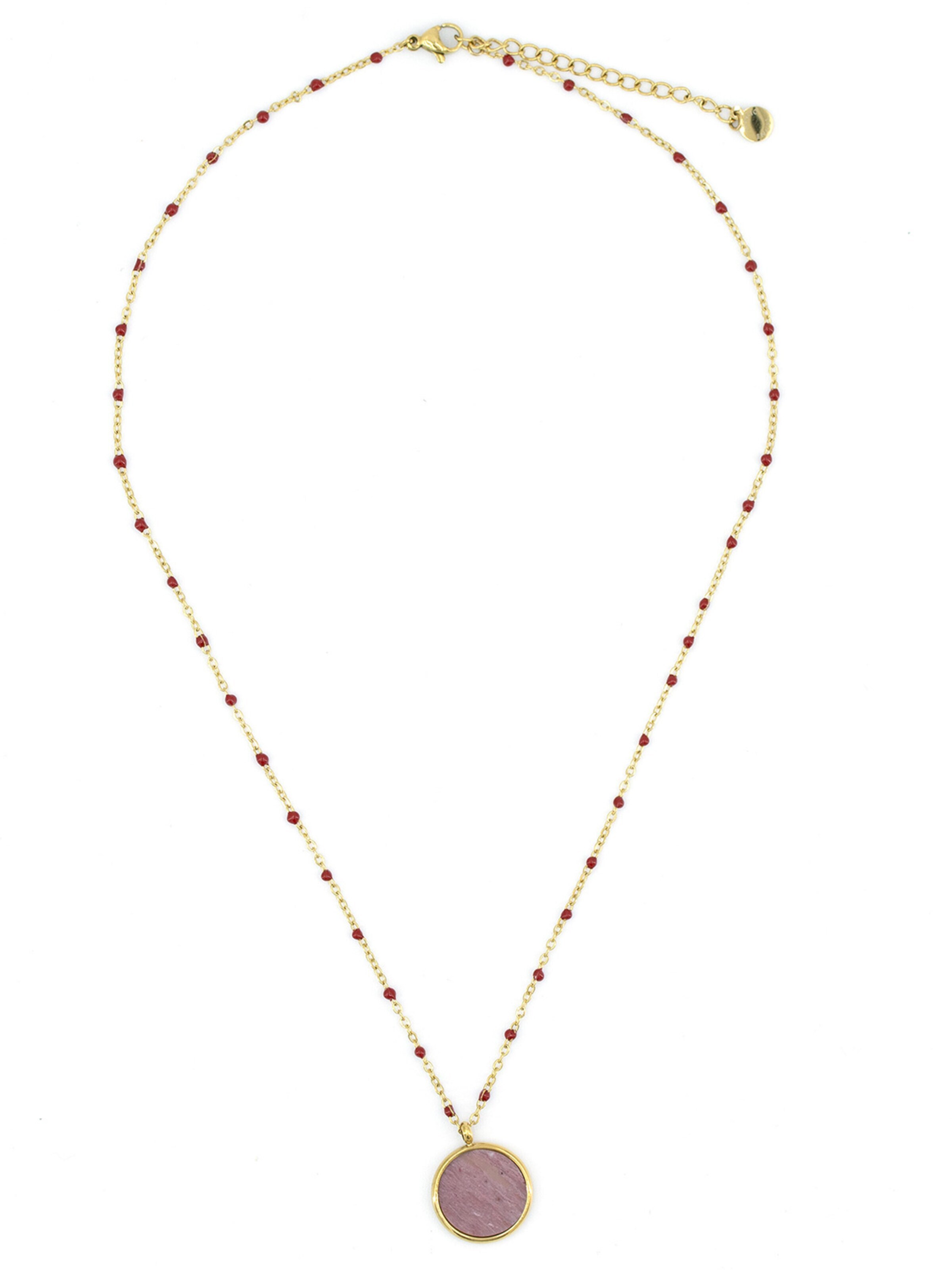 Sergio Engel Necklace 'Beach Kette 03 Vergoldete farbig akzentuierte Edelstahlkette mit Natursteinanhänger' in Pink: front