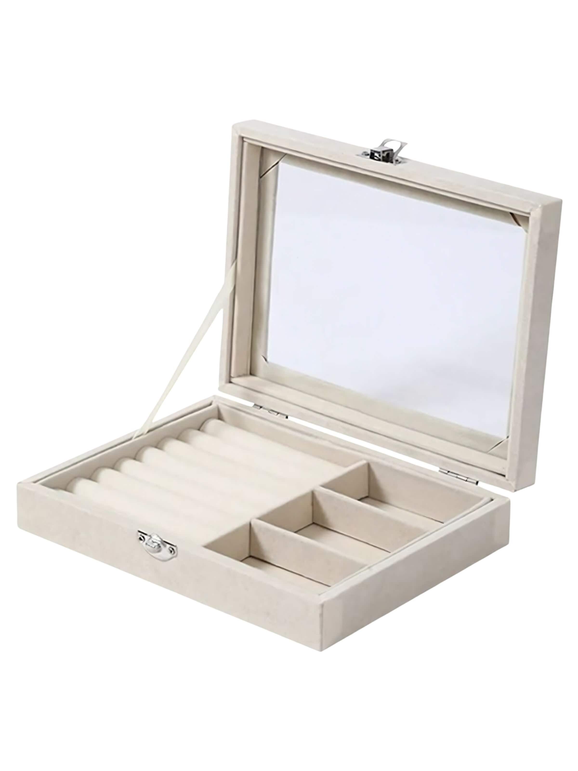 Boîte à bijoux 'Velvet Touch Jewelry Box - Beige' UNIQ Beauty en beige : devant