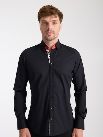 Coupe slim Chemise business 'Donatello Iconic Poplin Stretch Man Shirt Black' 7Camicie en noir : devant