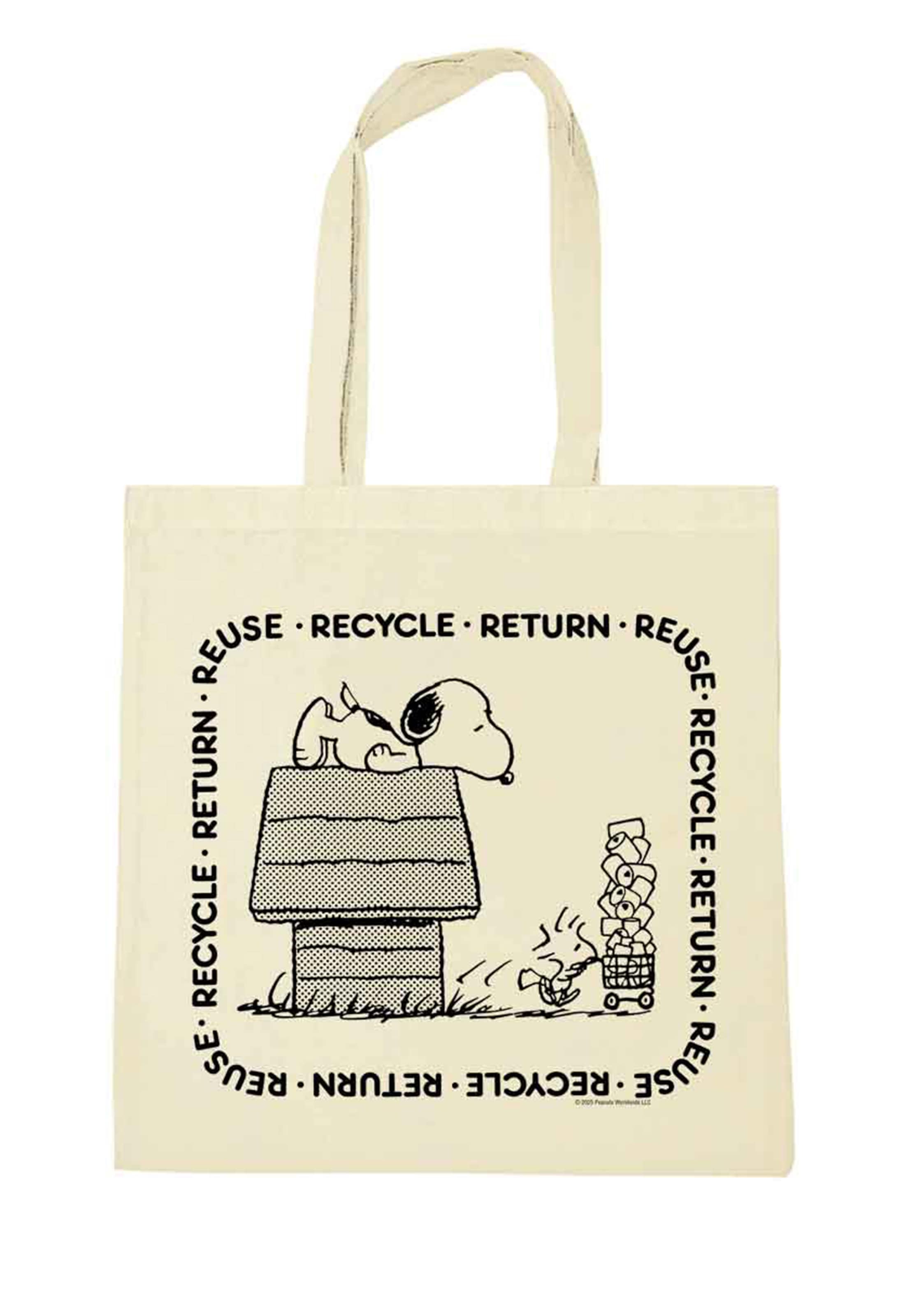 LOGOSHIRT Shopper 'Peanuts - Reuse, Recycle, Return' in Beige: voorkant