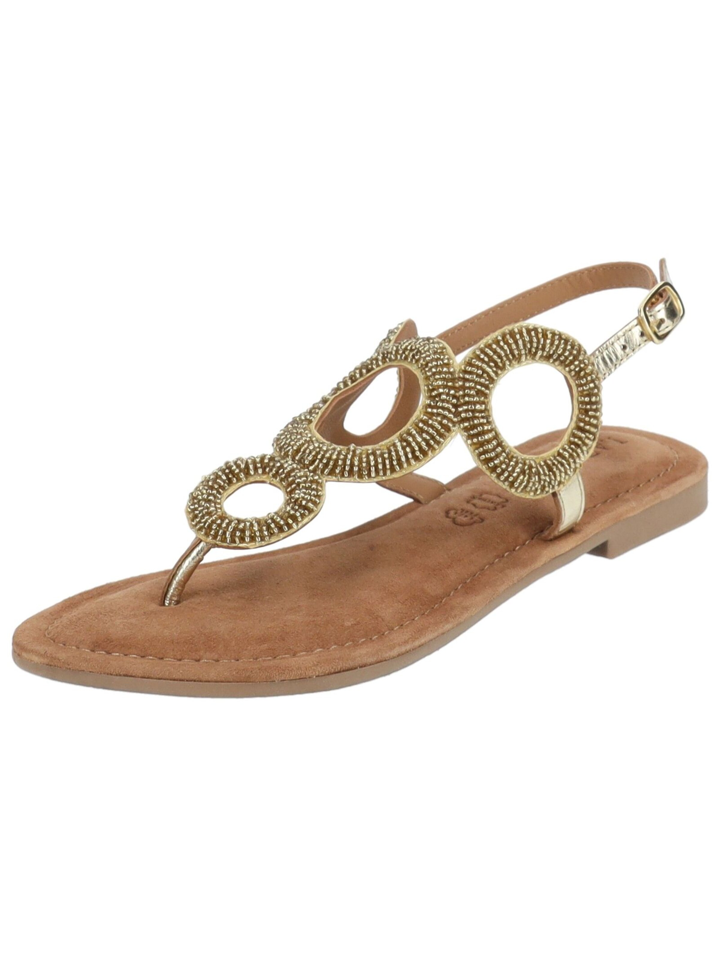 LAZAMANI T-Bar Sandals in Gold: front