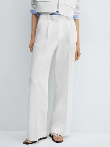 MANGO Wide leg Pleat-Front Pants 'Lugo' in White: front