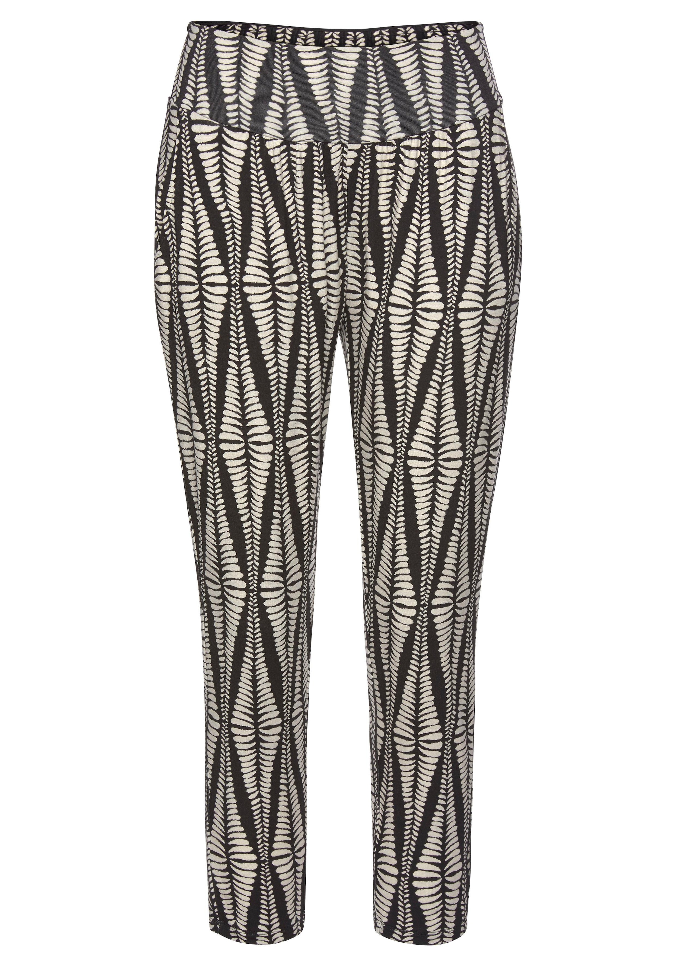 LASCANA tavaline Püksid 'Grafik', värv must: eest vaates