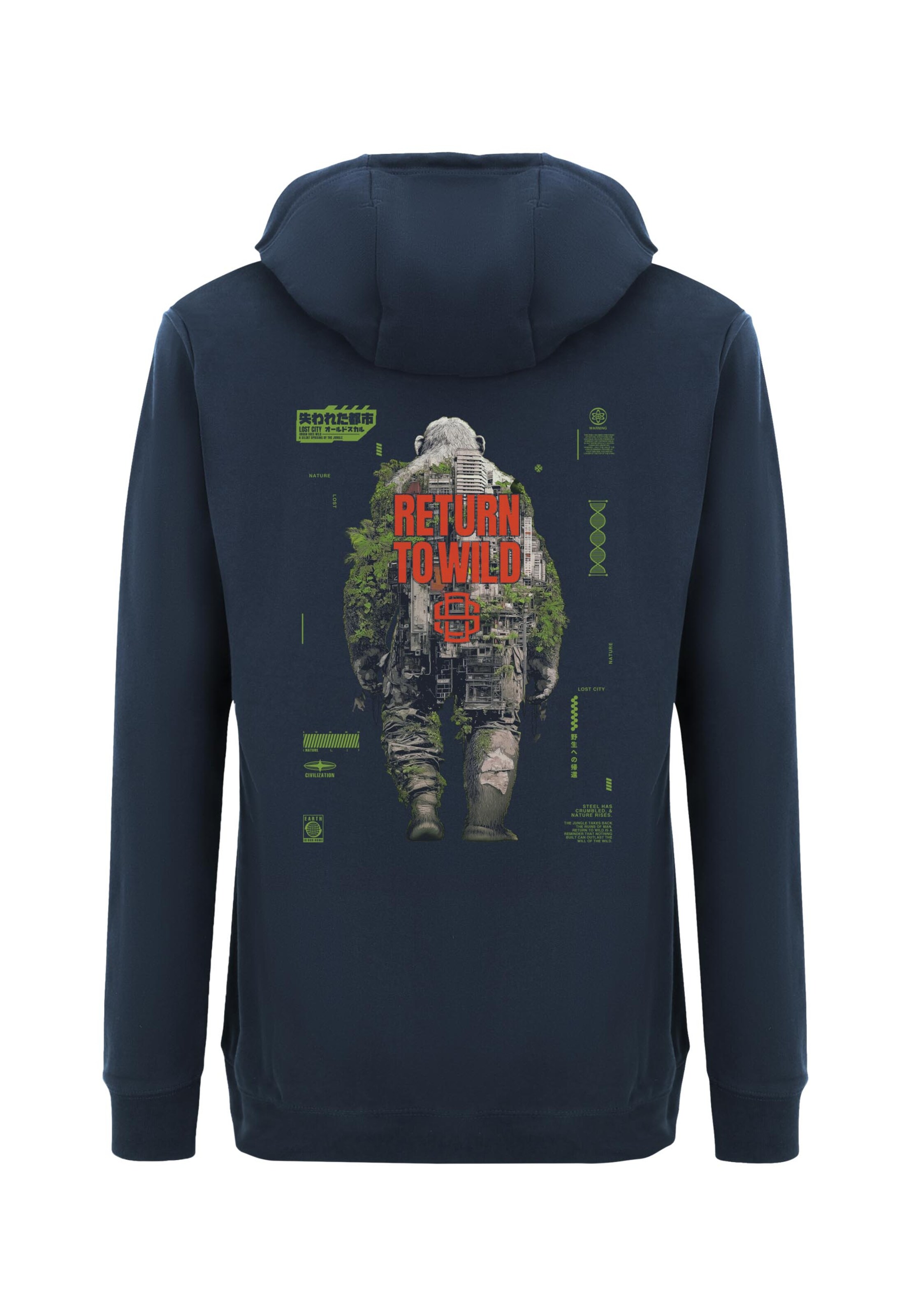 Oldskull Hoodie 'Wrldvibe Urban Jungle Graphic' in Blau: Vorderseite