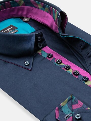 7Camicie Slim Fit Businesshemd 'Roma Satin Man Shirt Green'‌ in Blau