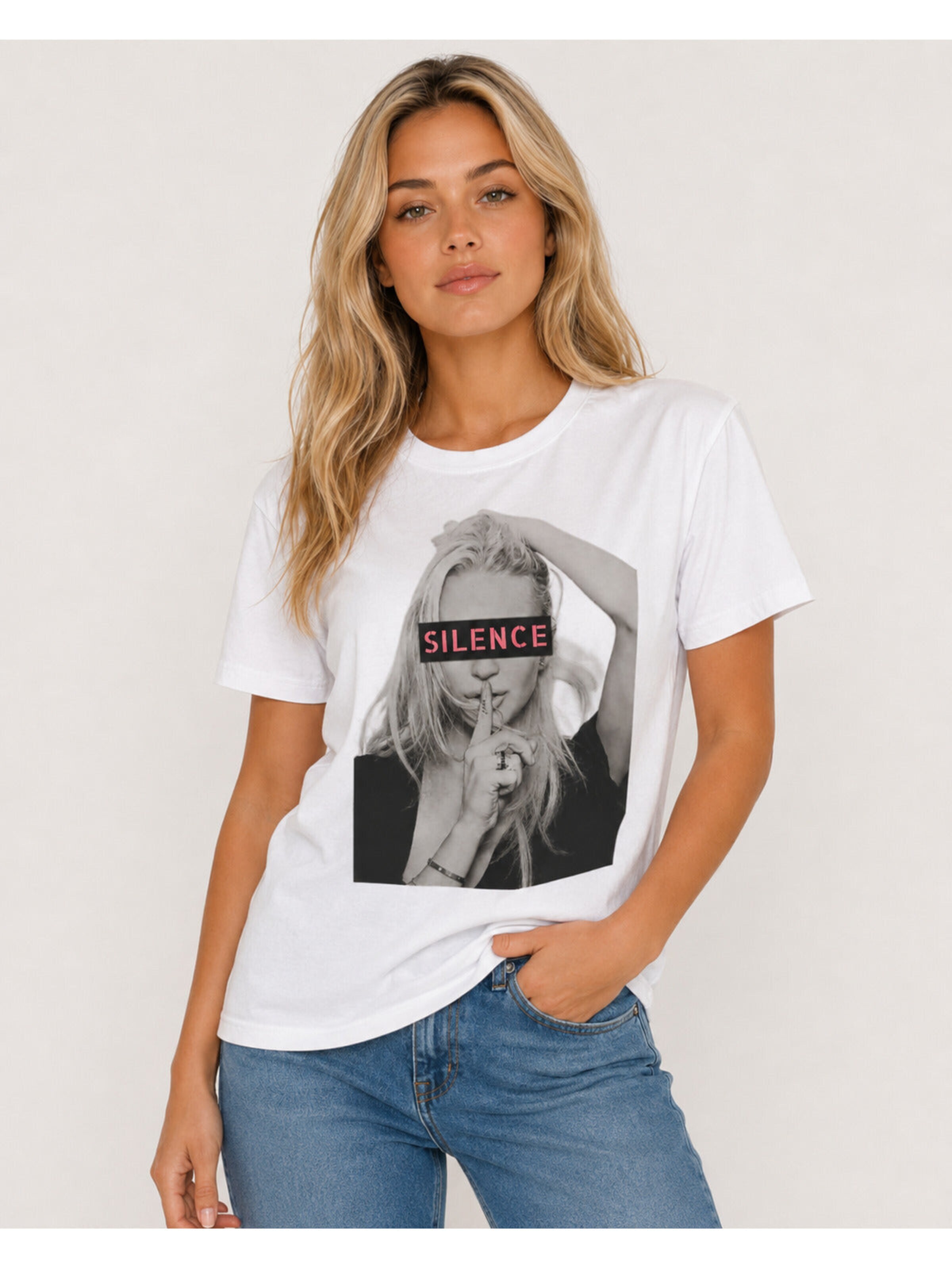 Printdistrict.dk T-shirt 'Silence' i vit