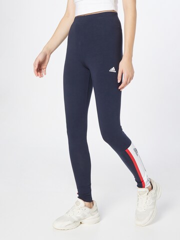 ADIDAS SPORTSWEAR Skinny Workout Pants 'Essentials Pinstripe Block' in Blue: front