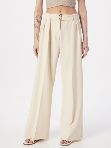 Bardot Wide leg Pleated Pants in Beige: front