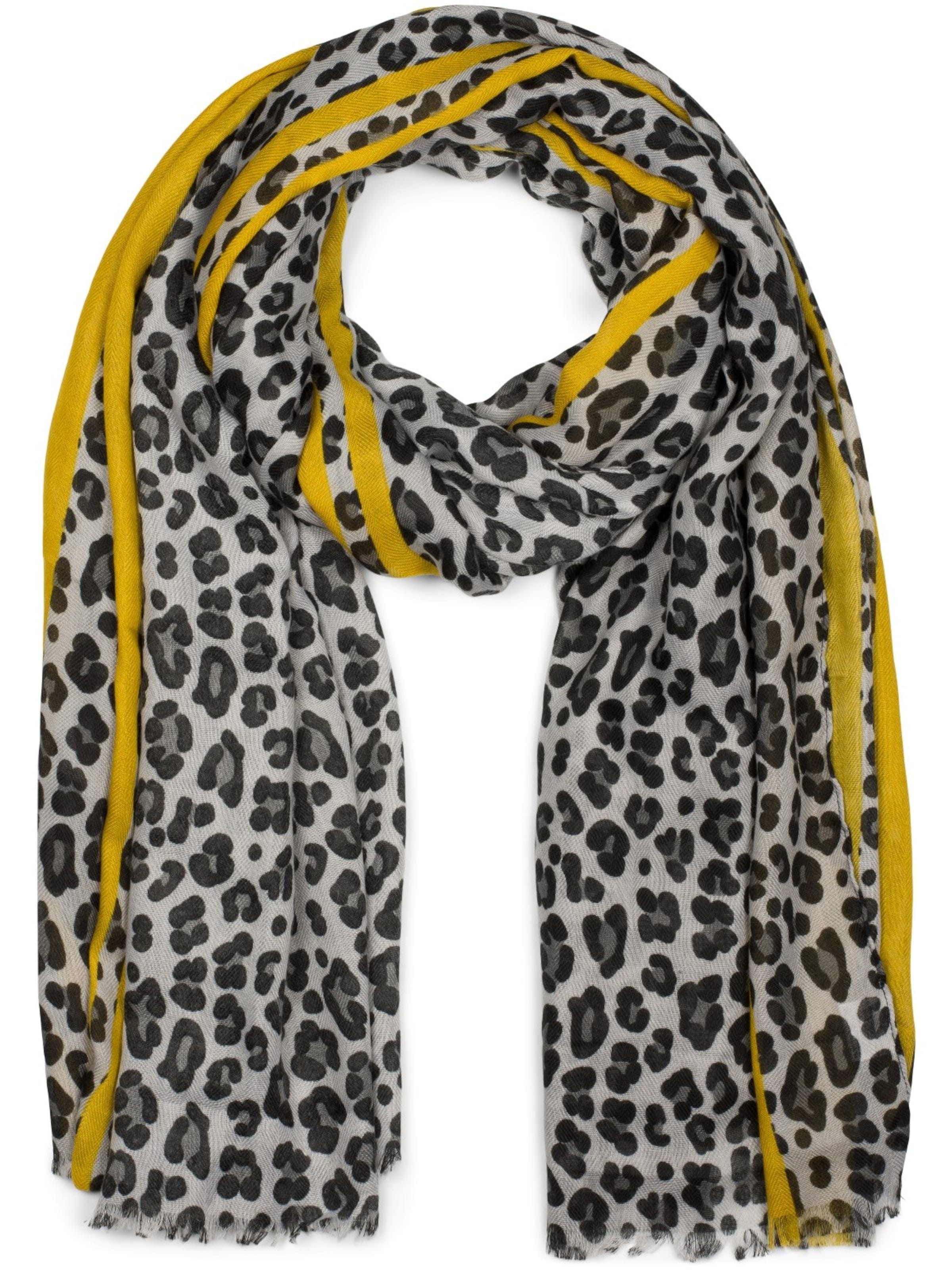 styleBREAKER Schal 'Weicher Schal mit Leoparden Print und Streifen'‌‌‌‌‌‌‌‌‌‌ in Grau: Vorderseite
