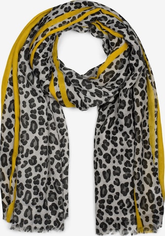 styleBREAKER Schal 'Weicher Schal mit Leoparden Print und Streifen' in Grau: Vorderseite