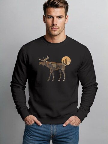 Neverless Sweatshirt 'Elch Polygon'‌‌‌ in Schwarz: Vorderseite