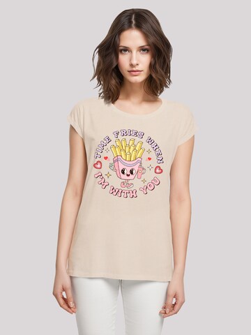 T-shirt 'Time Fries when I am with you Valentinstag' F4NT4STIC en beige : devant
