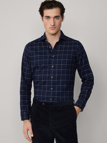 Hackett London Slim Fit Hemd 'Tattersall' in Blau: Vorderseite